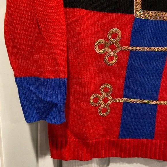 Holiday Time Size XL Toy Soldier Crew Neck Embellished Christmas Ugly Sweater - Picture 2 of 8